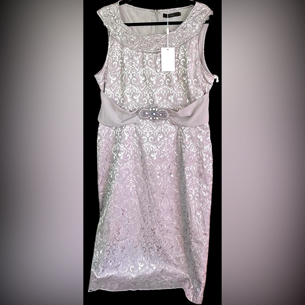 THREE SEASONS Metallic Silver Damask Sleeveless Cocktail Dress, Sz XXL, NWT.